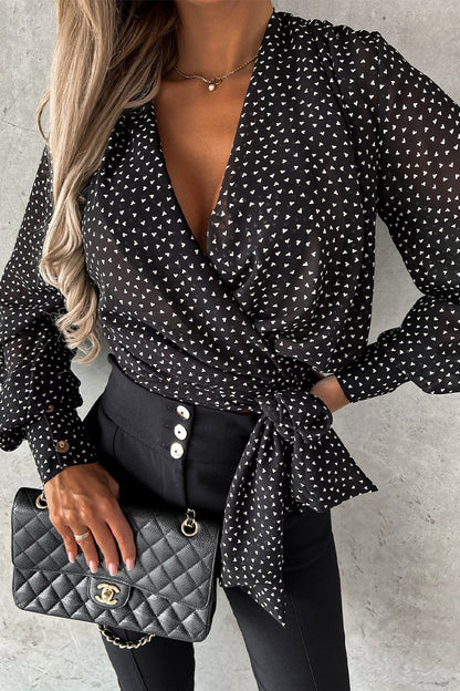 Tops sexis elegantes con escote en V y estampado floral