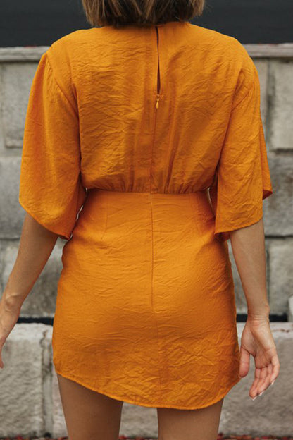 Vestido sexy de vendaje liso con retazos y cremallera, cuello en V, irregular