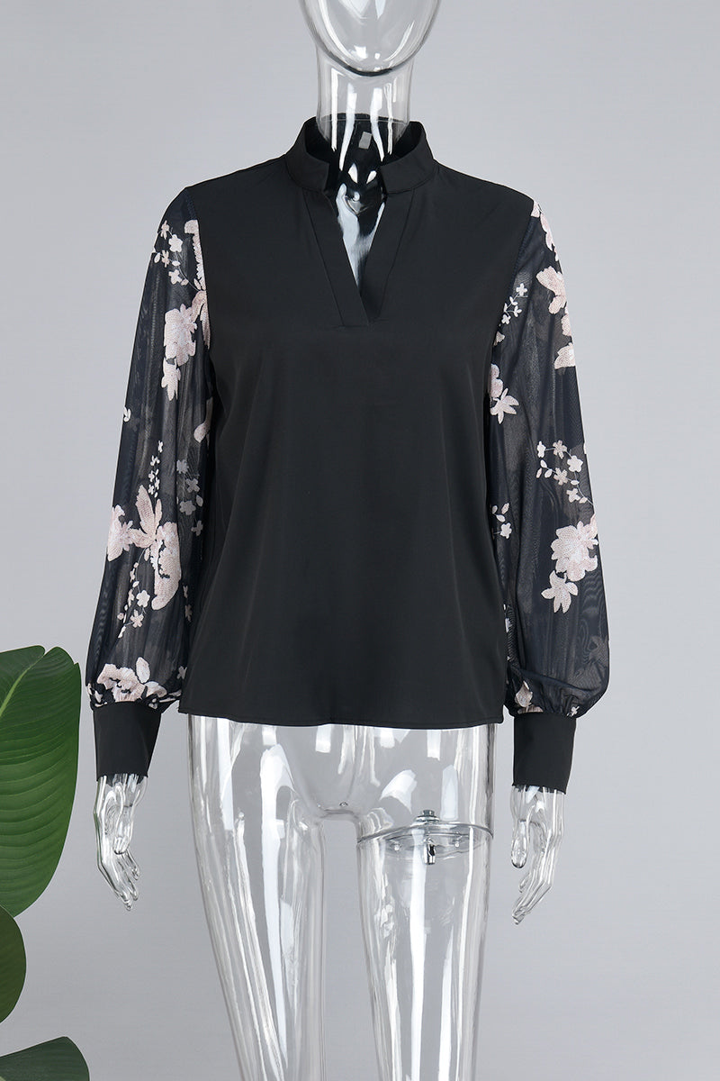Tops casuales de patchwork con cuello en V transparente (4 colores)