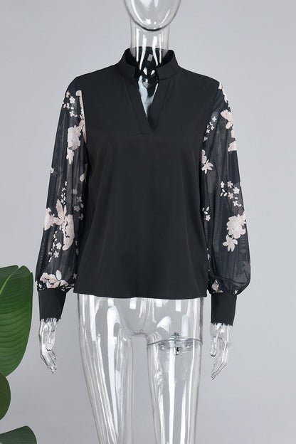 Tops casuales de patchwork con cuello en V transparente (4 colores)