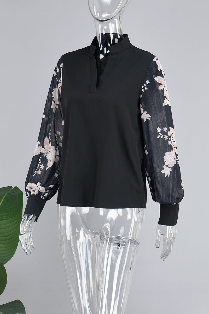 Tops casuales de patchwork con cuello en V transparente (4 colores)