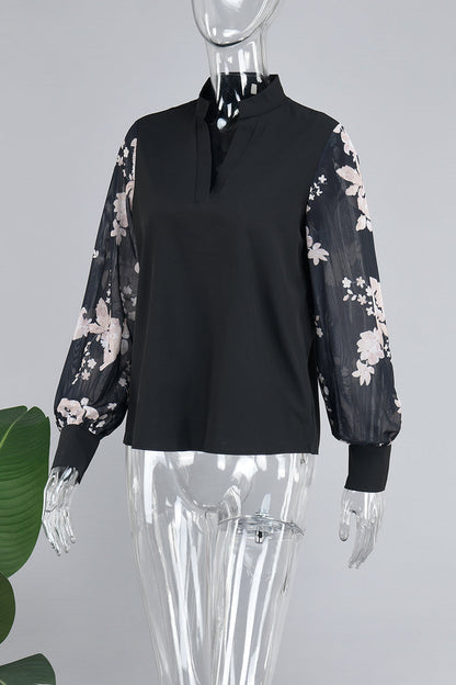 Tops casuales de patchwork con cuello en V transparente (4 colores)