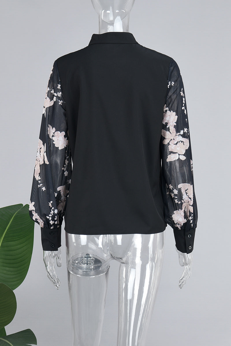Tops casuales de patchwork con cuello en V transparente (4 colores)
