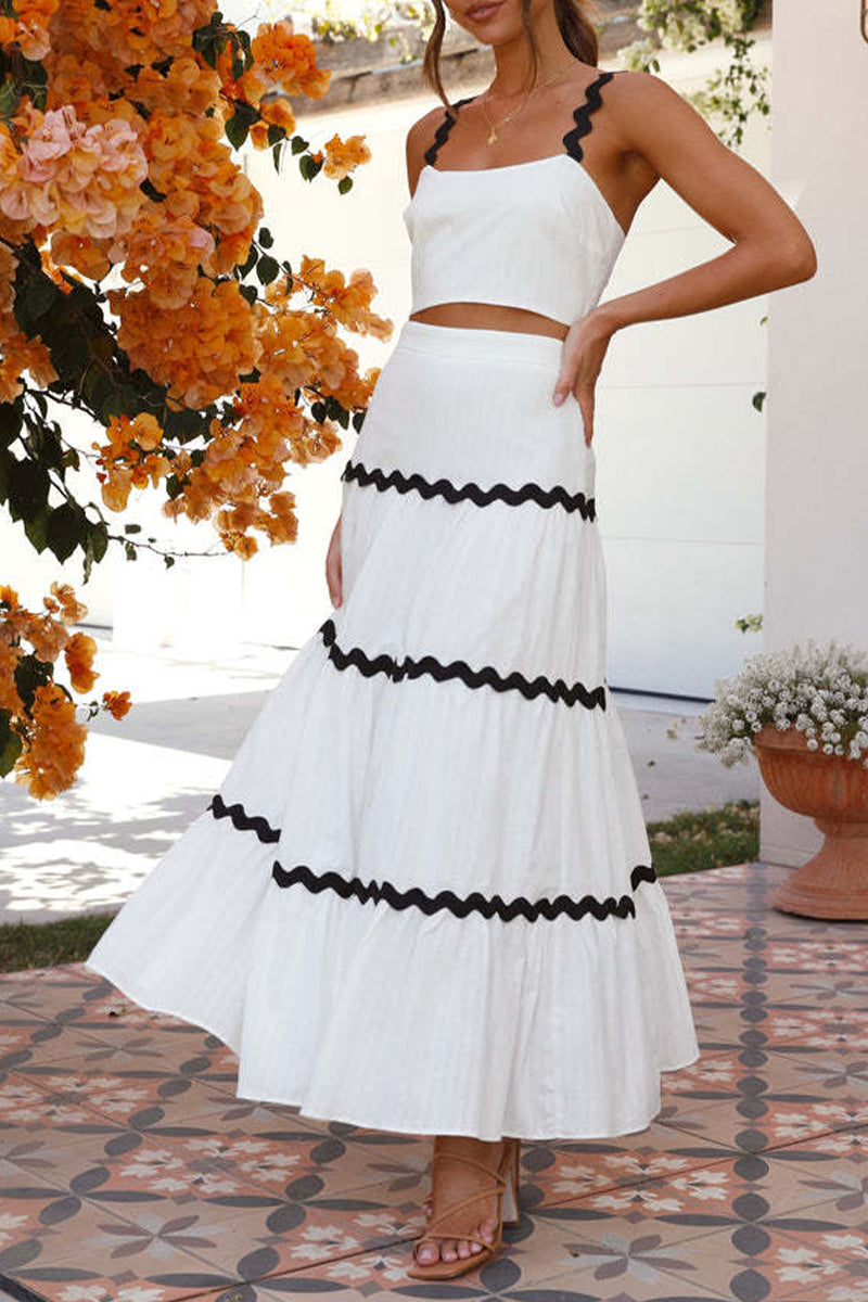 Conjunto de dos piezas sin mangas con cuello cuadrado, contraste y bloques de color, sexy y sencillo