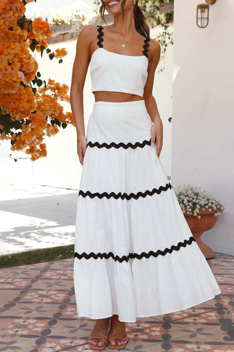 Conjunto de dos piezas sin mangas con cuello cuadrado, contraste y bloques de color, sexy y sencillo