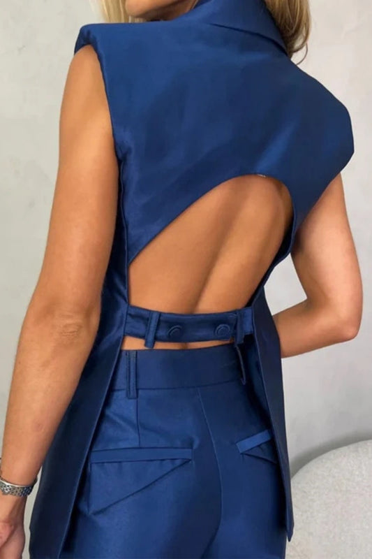 Conjunto informal de dos piezas, liso, sin espalda, cuello vuelto, sin mangas
