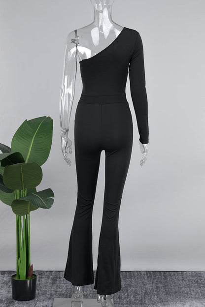 Sexy Casual Solid Patchwork Oblique Collar Skinny Jumpsuits
