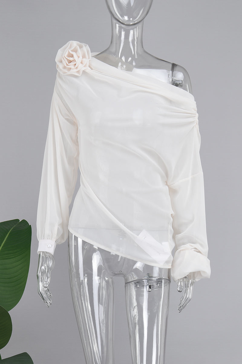 Tops casuales de cuello oblicuo con parches sólidos (4 colores)