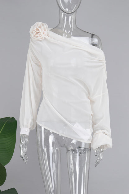 Tops casuales de cuello oblicuo con parches sólidos (4 colores)