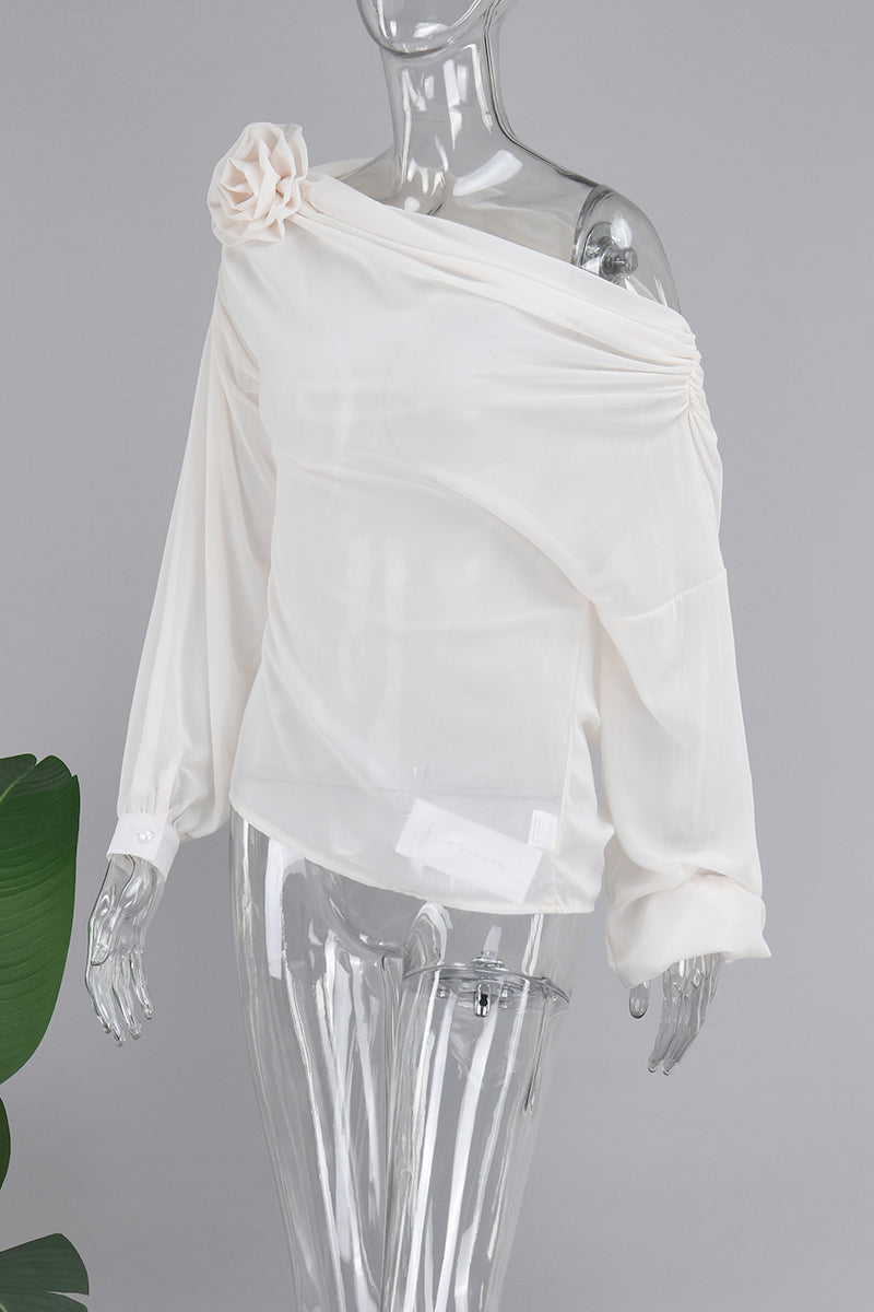 Tops casuales de cuello oblicuo con parches sólidos (4 colores)