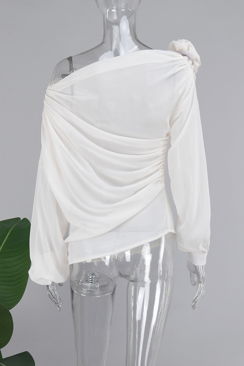 Tops casuales de cuello oblicuo con parches sólidos (4 colores)