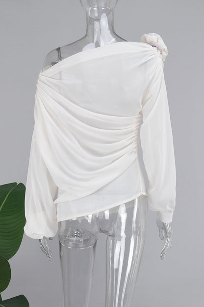 Tops casuales de cuello oblicuo con parches sólidos (4 colores)