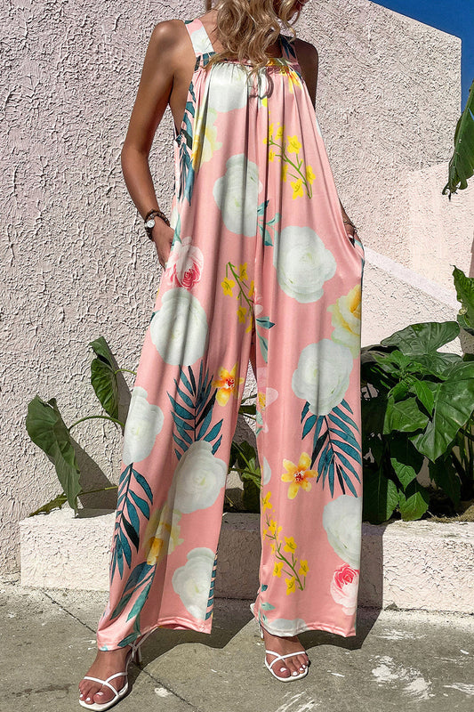 Mono holgado informal con cuello cuadrado y bolsillo con estampado