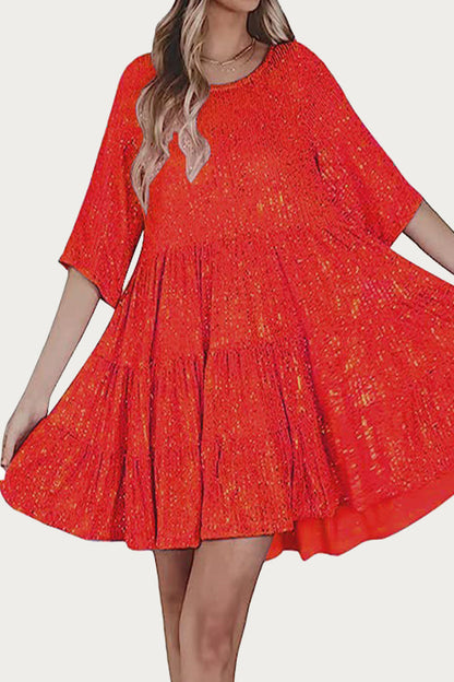 Vestidos casuales de lentejuelas lisas con cuello redondo y corte A (9 colores)