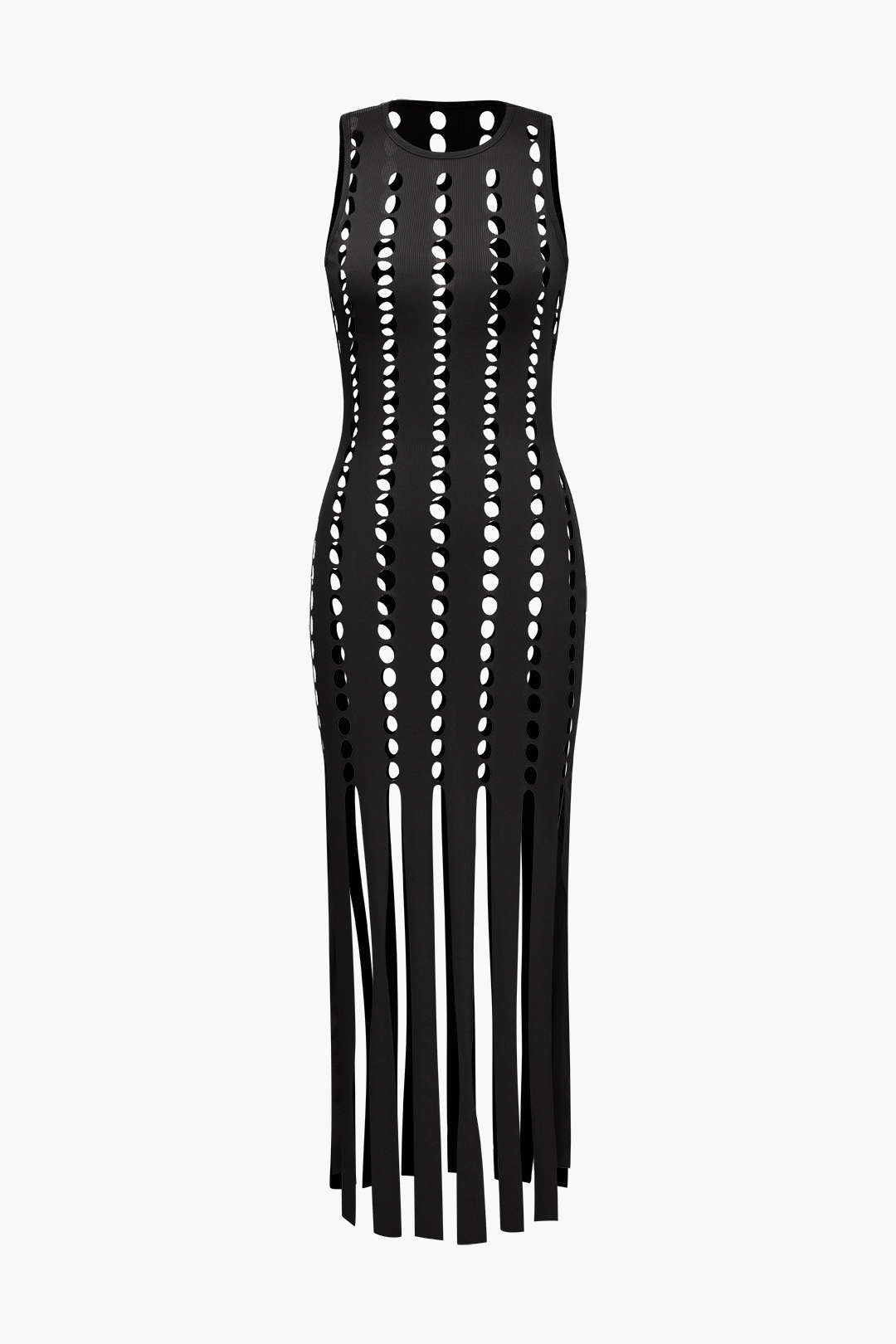 Vestido midi de tirantes con rayas transparentes 