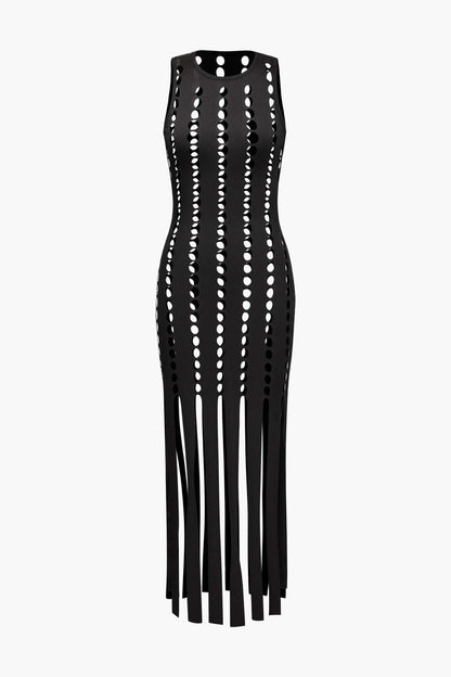 Vestido midi de tirantes con rayas transparentes 