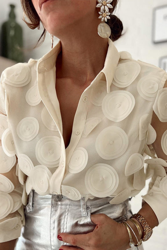 Blusas casuales de cuello camisero con parches sólidos