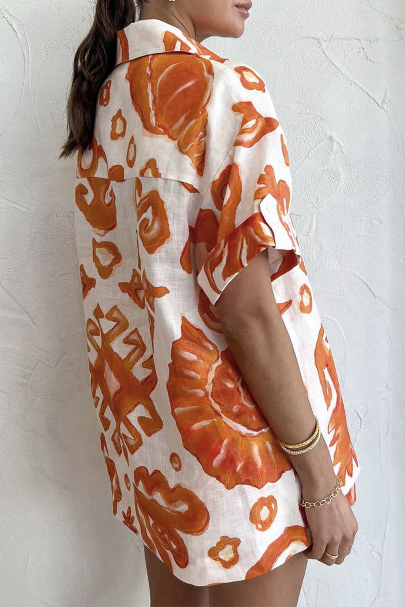 Conjunto informal de dos piezas con cuello vuelto, manga corta y bolsillo estampado sin posicionamiento