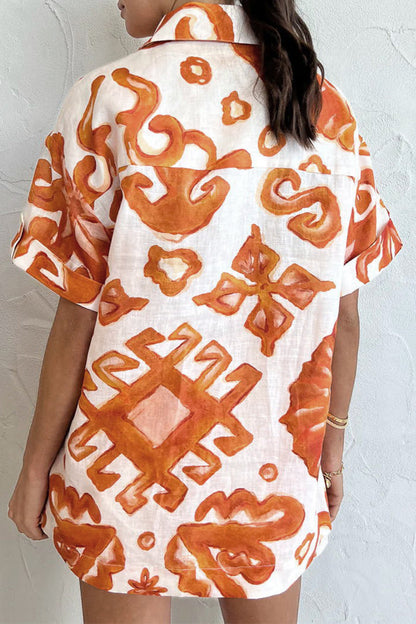 Conjunto informal de dos piezas con cuello vuelto, manga corta y bolsillo estampado sin posicionamiento