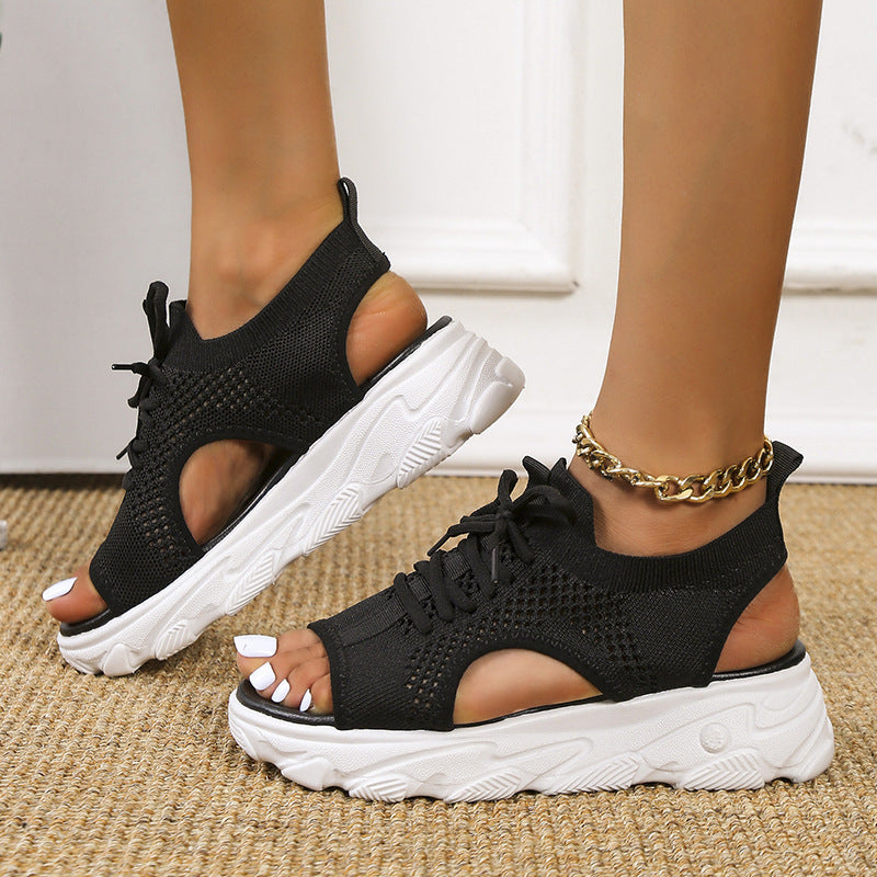 Casual Bandage Hollowed Out Patchwork Fish Mouth Comfortable Out Door Shoes(4 Colors)