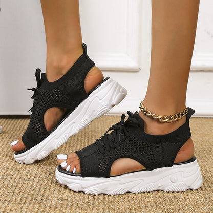 Casual Bandage Hollowed Out Patchwork Fish Mouth Comfortable Out Door Shoes(4 Colors)
