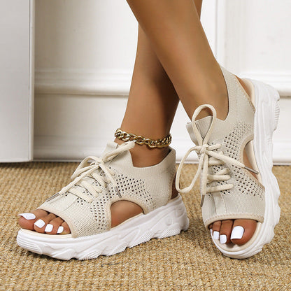 Casual Bandage Hollowed Out Patchwork Fish Mouth Comfortable Out Door Shoes(4 Colors)