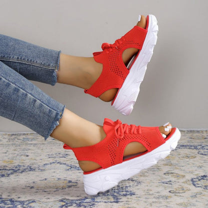 Casual Bandage Hollowed Out Patchwork Fish Mouth Comfortable Out Door Shoes(4 Colors)