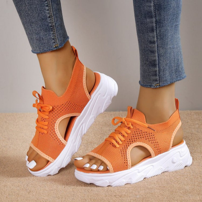 Casual Bandage Hollowed Out Patchwork Fish Mouth Comfortable Out Door Shoes(4 Colors)