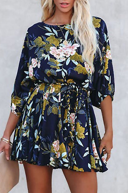 Vestidos vintage elegantes de corte A con escote en O y banda floral tipo vendaje