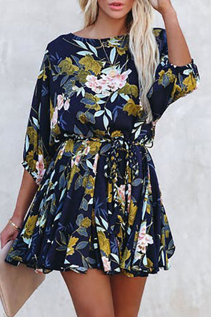 Vestidos vintage elegantes de corte A con escote en O y banda floral tipo vendaje