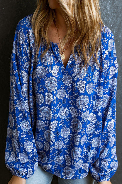 Tops bohemios vintage florales con cuello en V