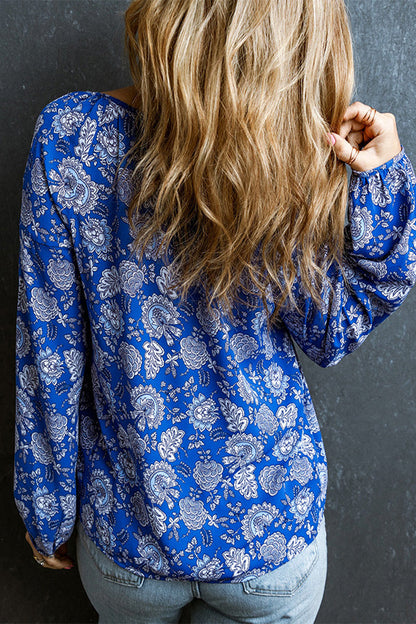 Tops bohemios vintage florales con cuello en V