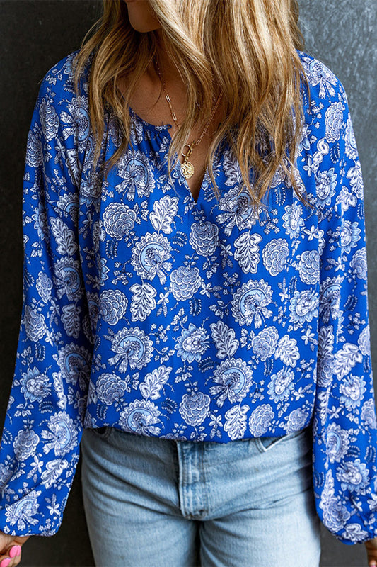 Tops bohemios vintage florales con cuello en V