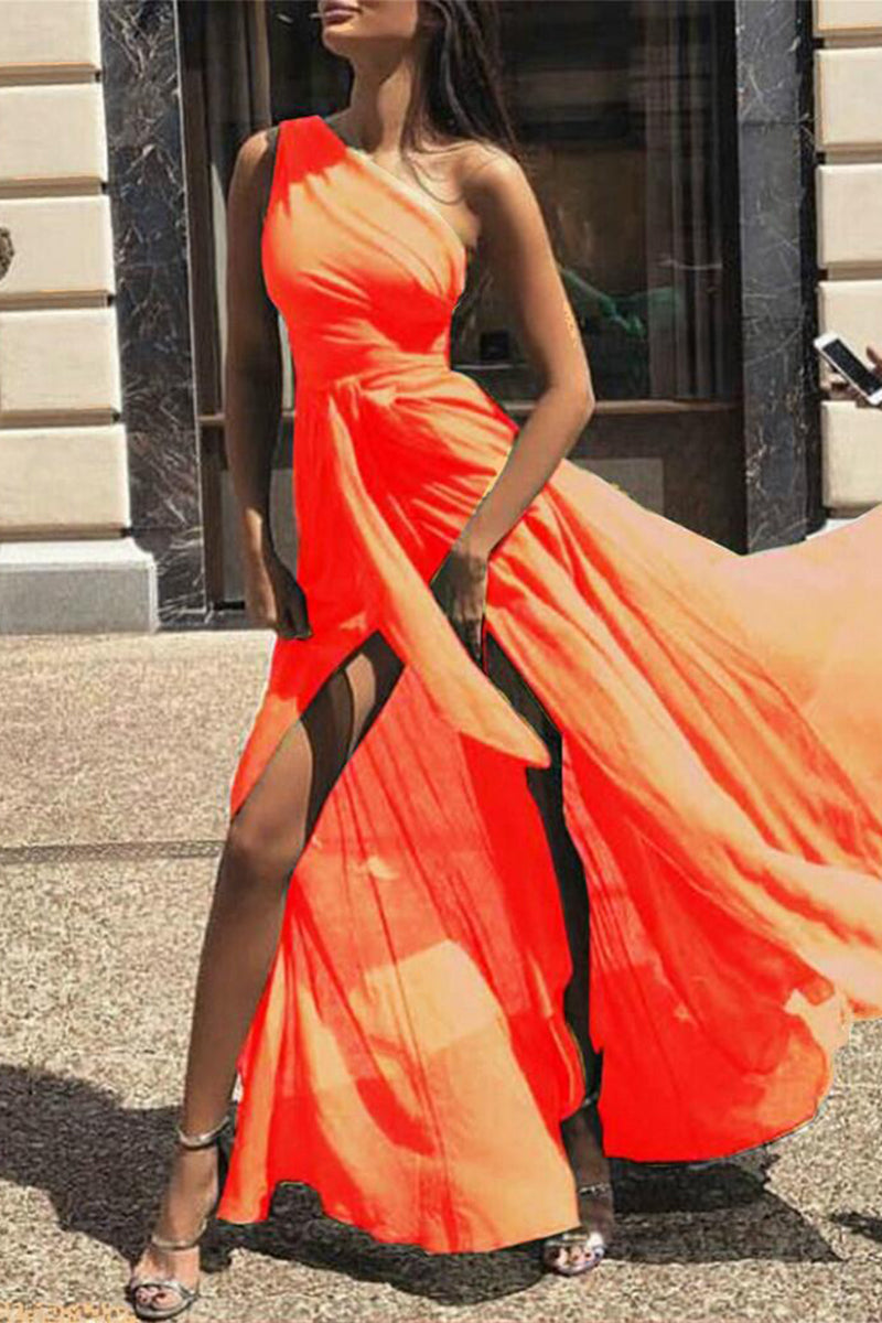 Vestido sexy de patchwork liso con cuello oblicuo y frenillo irregular