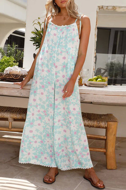 Monos casuales, dulces, florales, sin espalda, con cuello en U y holgados