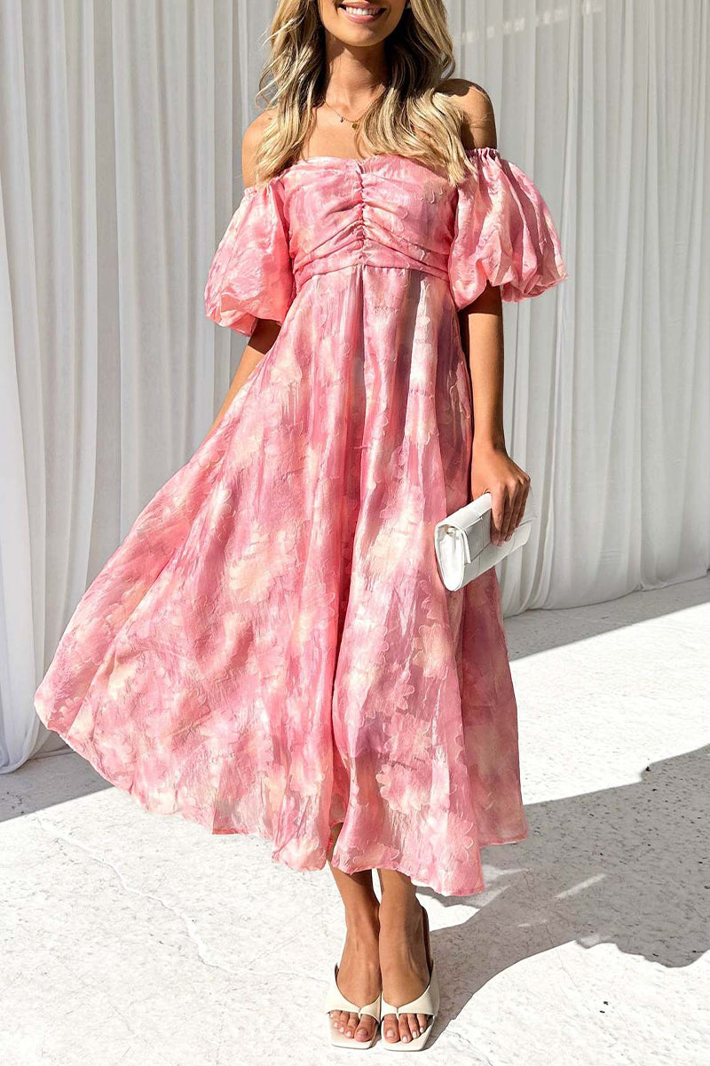 Vestidos elegantes y dulces de corte A con hombros descubiertos y pliegues lisos (3 colores)