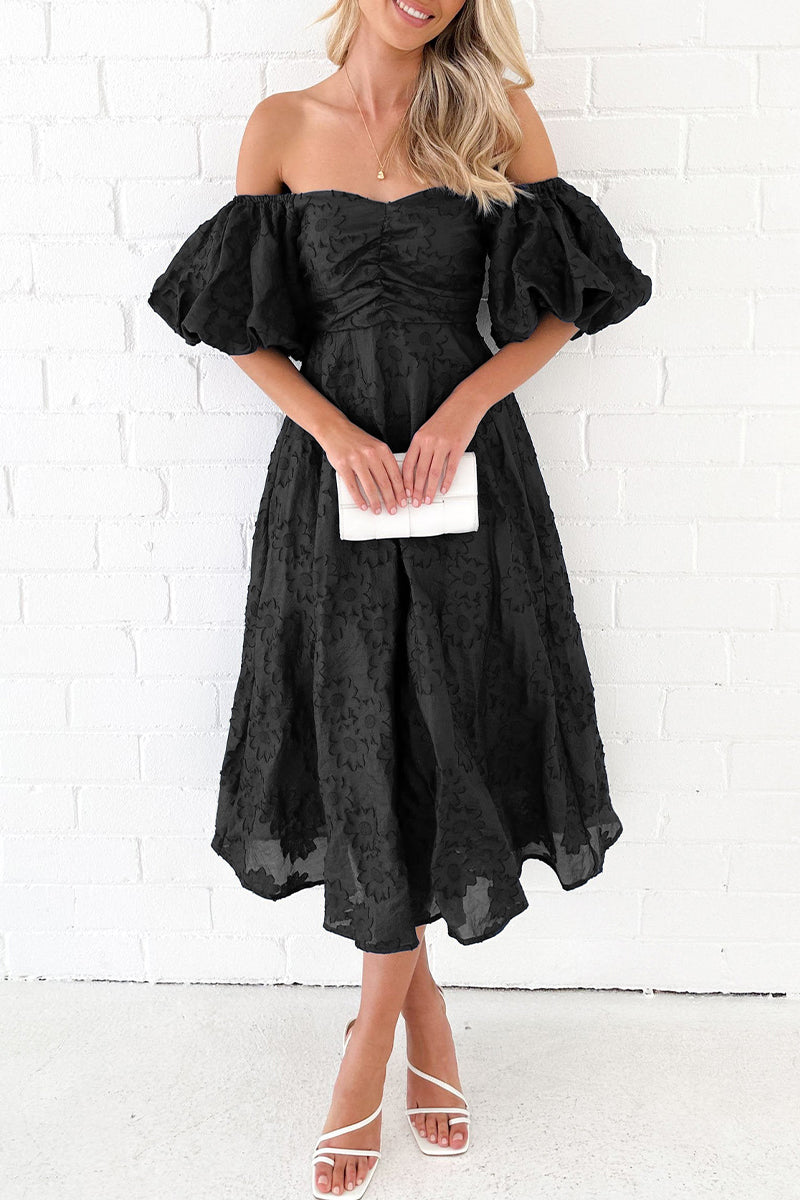 Vestidos elegantes y dulces de corte A con hombros descubiertos y pliegues lisos (3 colores)