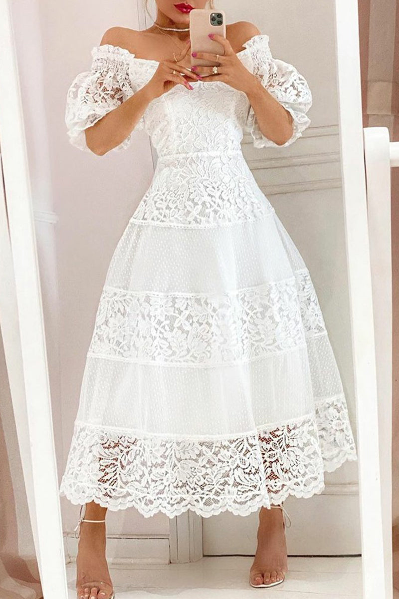 Vestidos de princesa con escote en V, de encaje liso, elegantes y dulces