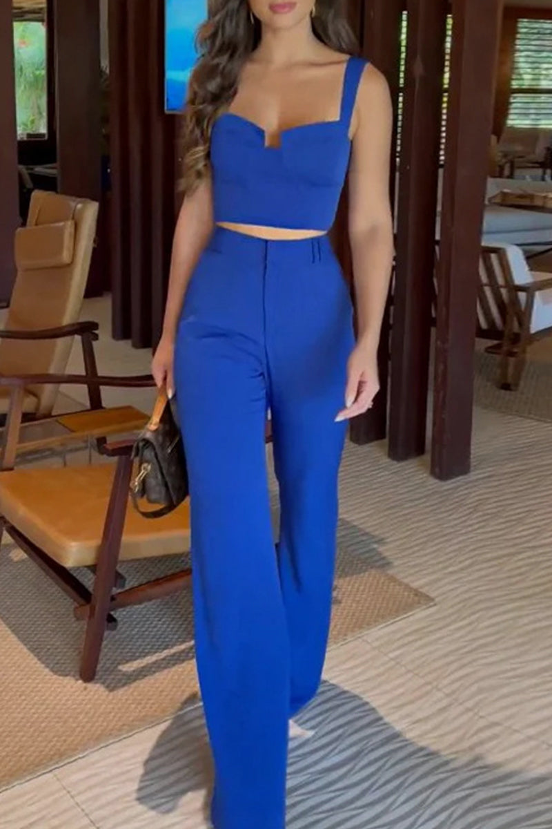 Elegante conjunto de dos piezas sin mangas con cuello cuadrado y bolsillo liso