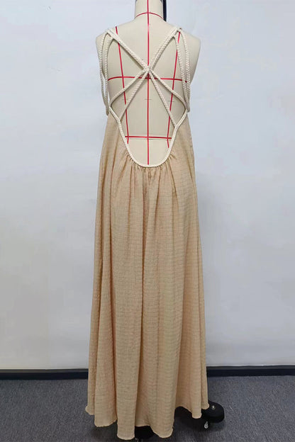 Vestido sexy sin mangas con cuello halter, ahuecado y liso (3 colores)