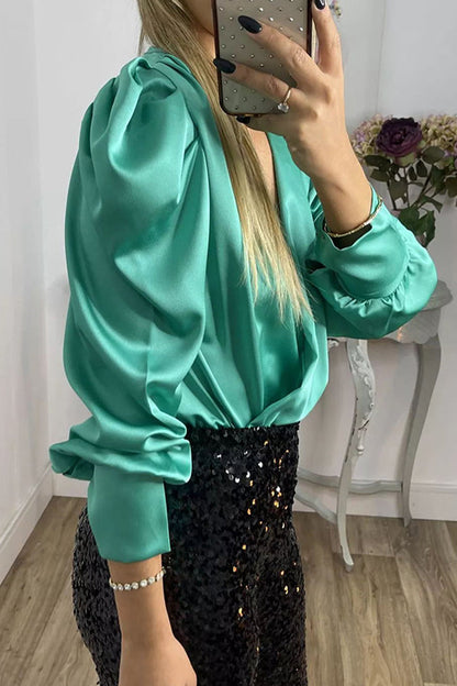 Blusas elegantes de celebridades con cuello en V y pliegues sólidos (6 colores)