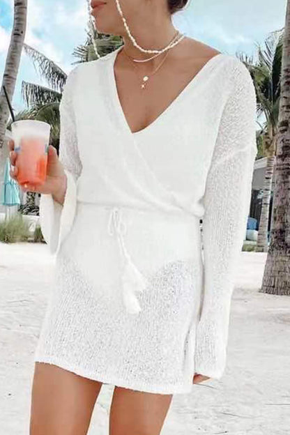 Traje de baño sexy de vacaciones sólido ahuecado para cubrirse