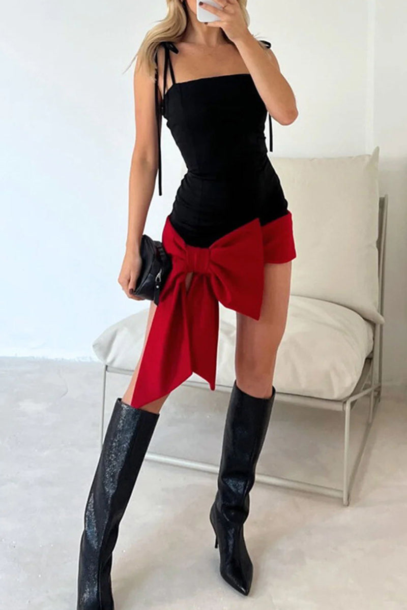 Vestido sexy formal de color liso con lazo y cuello cuadrado (3 colores)