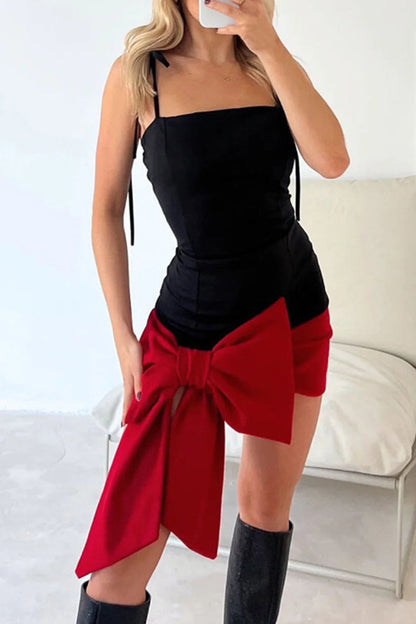 Vestido sexy formal de color liso con lazo y cuello cuadrado (3 colores)