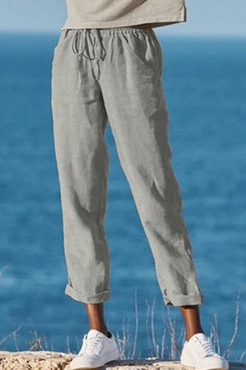 Pantalones casuales de moda con bolsillos sólidos y pierna ancha y sueltos