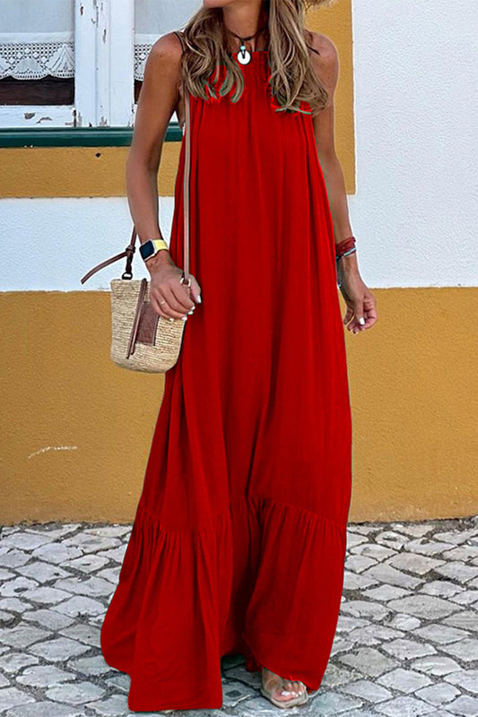 Vestido informal sin mangas con cuello redondo y parches lisos (3 colores)