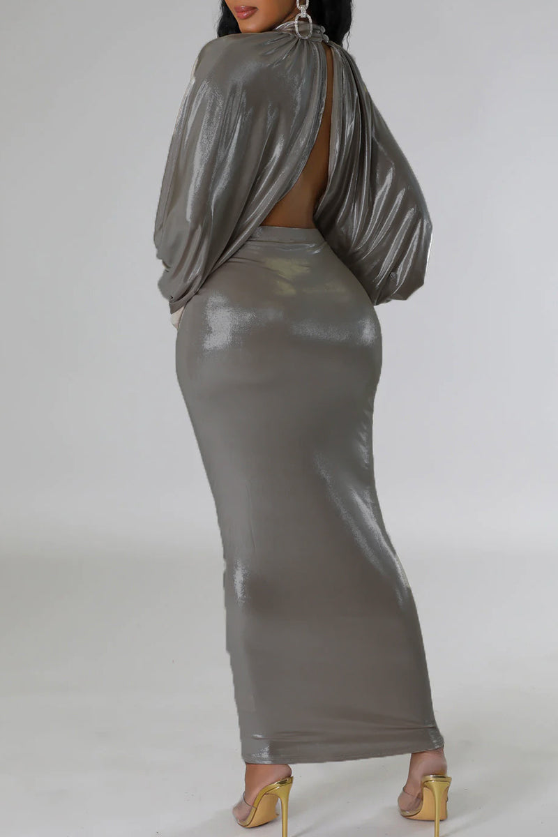 Conjunto de dos piezas de manga larga con cuello redondo y parches sólidos de calle sexy