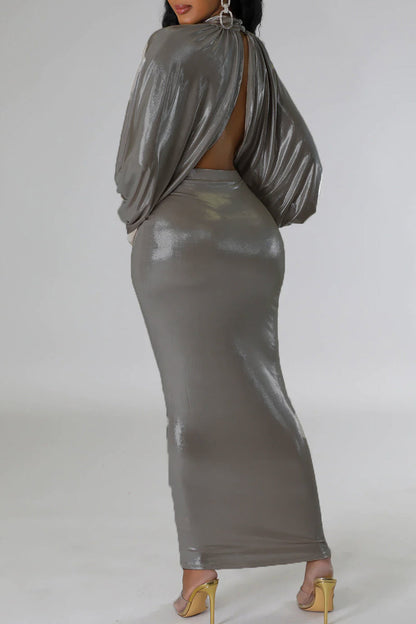 Conjunto de dos piezas de manga larga con cuello redondo y parches sólidos de calle sexy