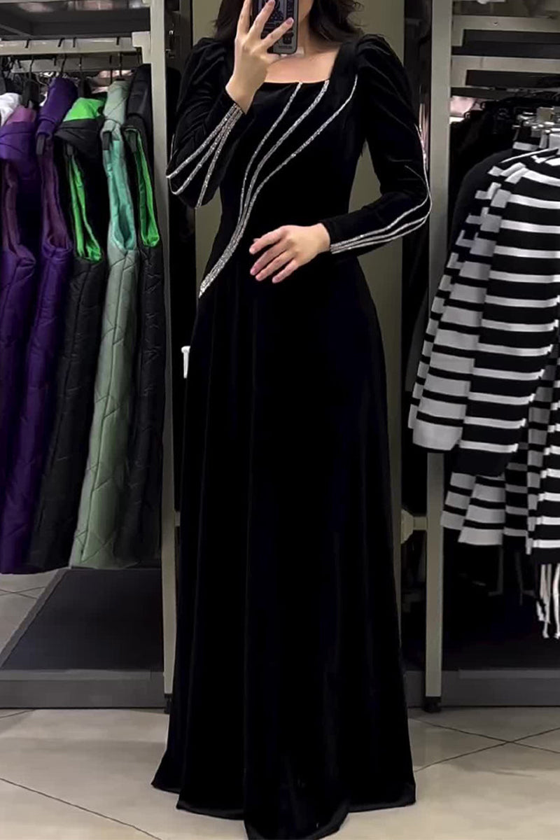 Elegantes vestidos de princesa con cuello cuadrado y diseño de patchwork liso