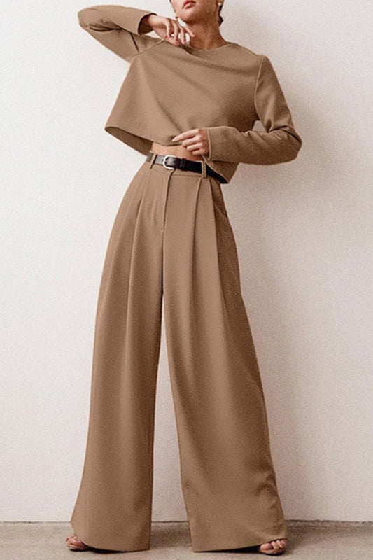 Conjunto de dos piezas de manga larga, cuello redondo, bolsillo liso y elegante de estilo británico